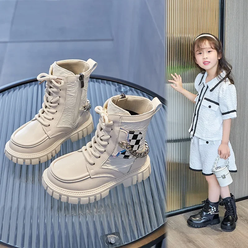 2024 Children Short Boots for Girls Autumn New Fashion UK Style Soft Comfortable Simple Casual Versatile Trendy Leather Shoes