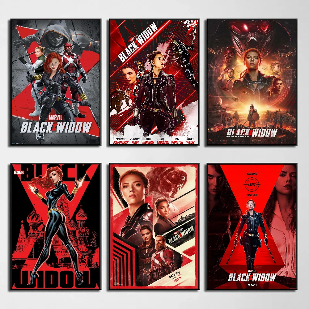 Black Widow Movie TV Poster Self-adhesive Art Waterproof Paper Sticker Coffee House Bar Room Wall Decor