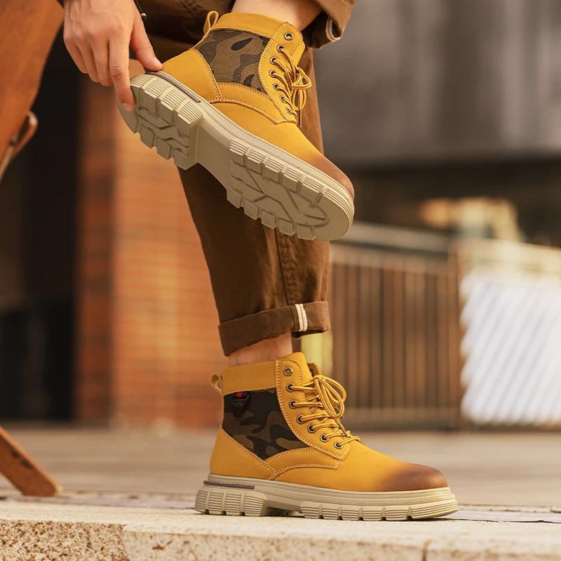 Men's Autumn High-Top British Style Retro Work Boots Men's Outdoor Hiking Retro Genuine Leather Motorcycle Boots