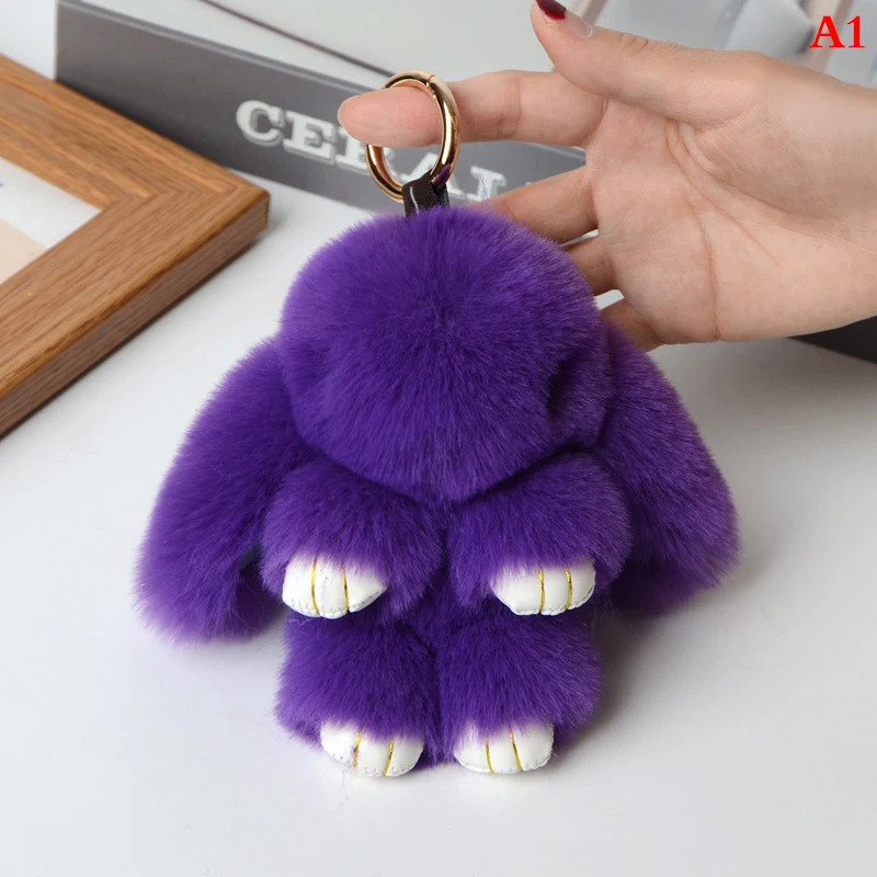 Rabbit Keychain Ring Fluffy Real Fur Pompon Bunny Trinket Key Chain Charm Cute Key Ring On Bag Car Key Pendant