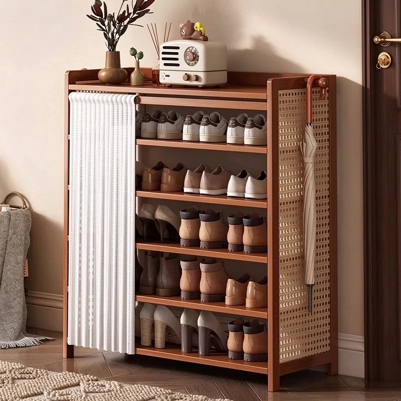 Simple Multi-Layer Household Dust Shelf Shoe Cabinet with Curtain for Outer Corridor Organizer Storage Solution