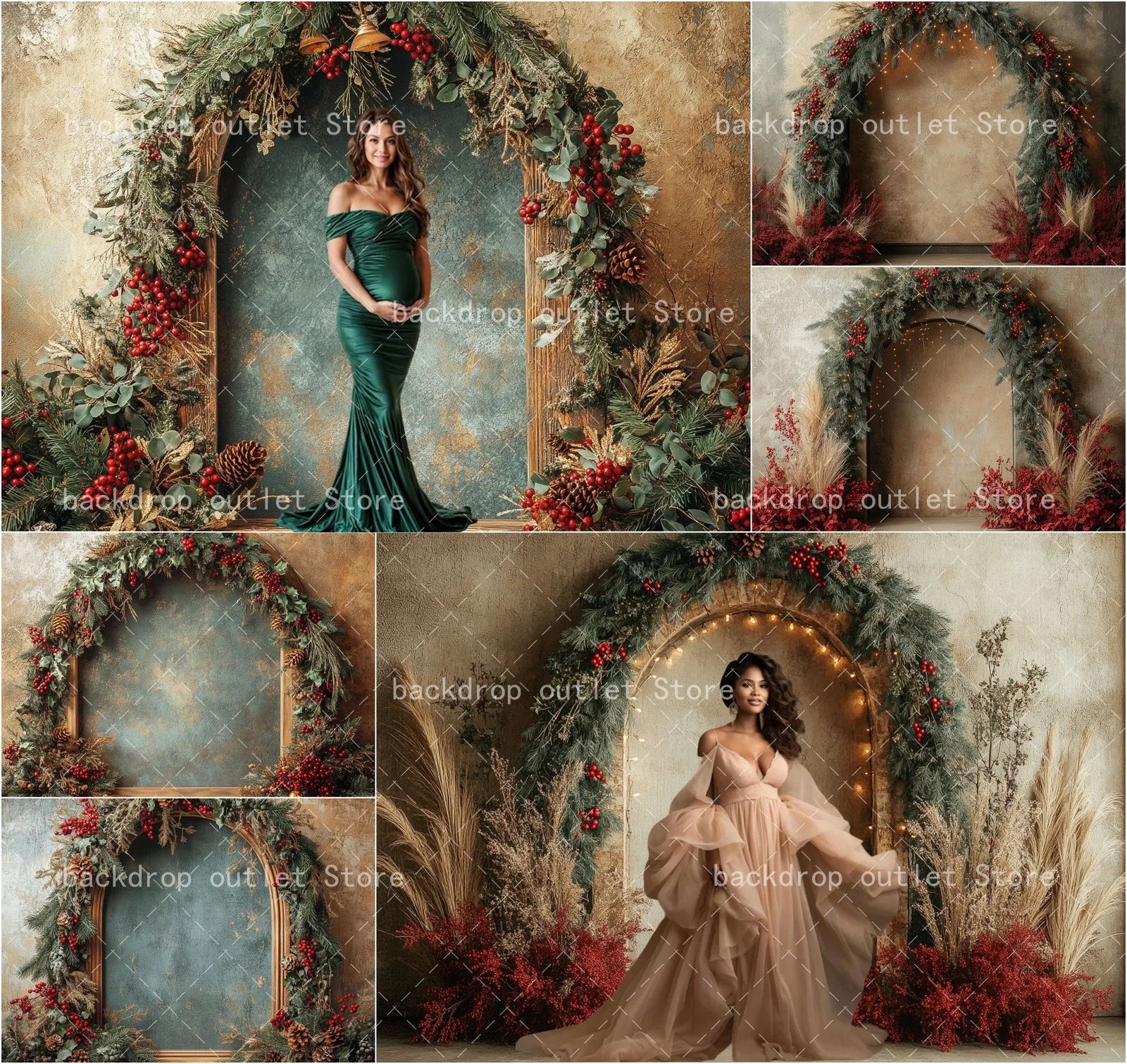 Mehofond عيد الميلاد قوس جدار خلفية التصوير الفوتوغرافي أوراق الصنوبر بوهو ريد الشتاء الكبار الحوامل صورة كابينة تصوير خلفية