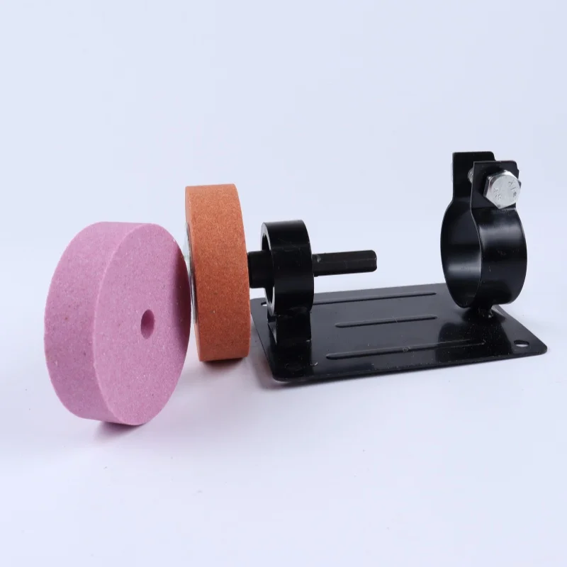 Small Household Grinder Stand Set Includes Metal Stand + Pink and Brown Corundum Grinding Wheels, Multi-Functional Grinding Rack for Sharpening Tools, Metal Woodworking DIY