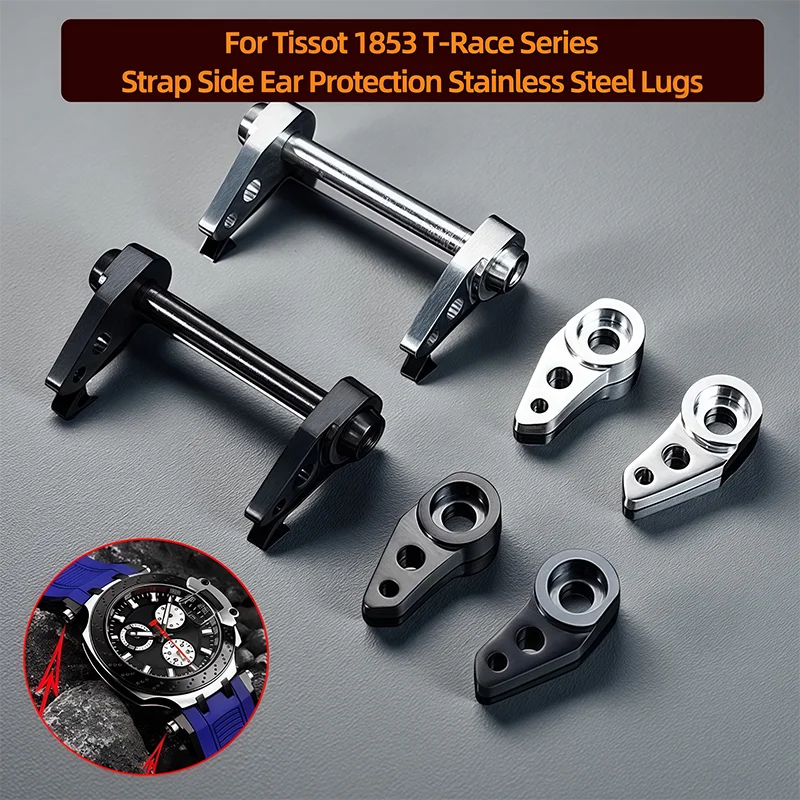 Für Tissot 1853 T-Race Serie T115.417A T115417A Armband seitlicher Gehörschutz Edelstahlösen Silber Schwarz Uhrenzubehör