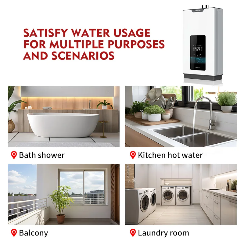 Calentador de agua de gas LPG sin tanque instantáneo montado en la pared de China con energía solar para uso en exteriores y vehículos recreativos con pantalla para gas natural