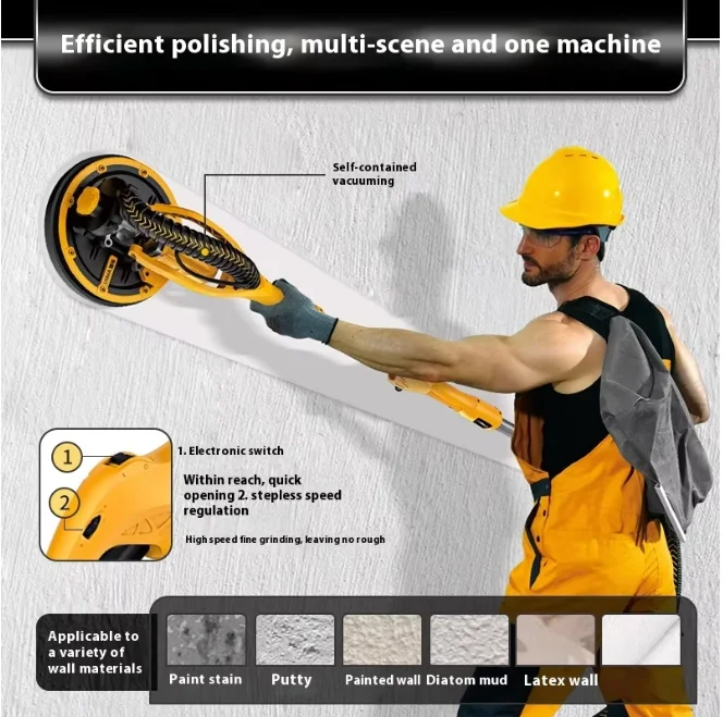 Polishing Sander with Long Pole Double Lamp Belt Wall Sandpaper Putty Tool Home Use Sanding Machine