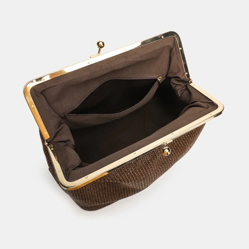Women's Shoulder Bag Woven Underarm Bag Rhinestone Kiss Lock Closure Elegant Evening Party Cocktail Date Night Handbag