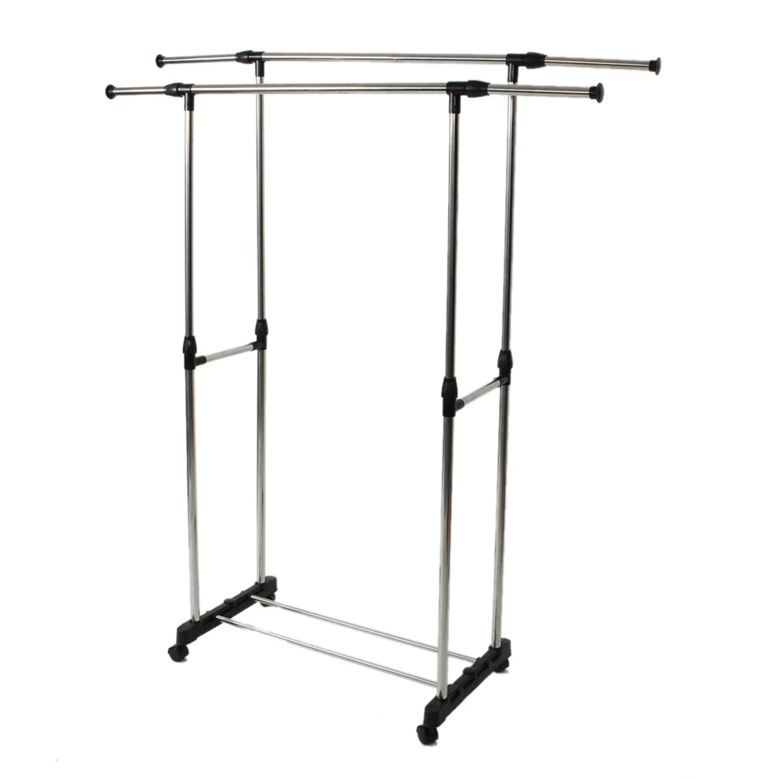 

Dual-bar Vertically & Horizontally-stretching Stand Clothes Rack with Shoe Shelf Silver