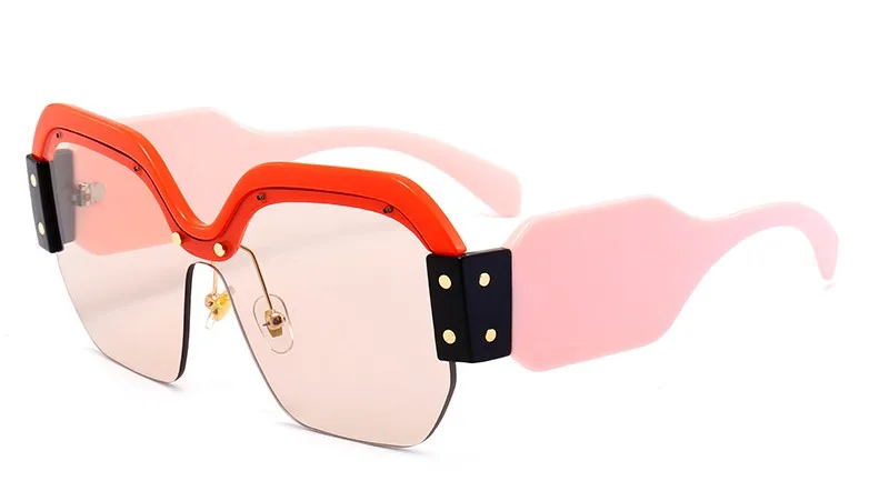 45341 Lady Trend Quadratische Halbrahmen-Sonnenbrille, große Größe, Cat-Eye-Nieten-Schutzbrille, Designer-Sonnenschutz mit Farbverlauf und Spiegel – Detail 9