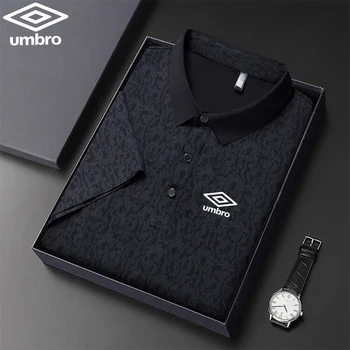 자수 Umbro 남성용 아이스 실크 폴로 셔츠, 반팔, 비즈니스 캐주얼, 얇고 통기성, 여름 신상 