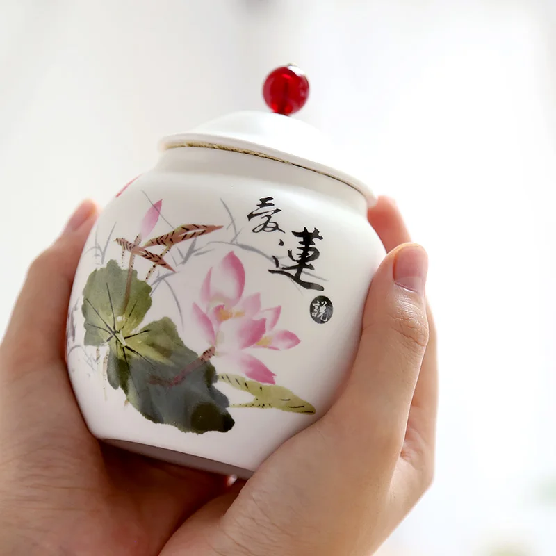 Ceramic Tea Canister European Style White Porcelain Flower Vase Moisture-proof Sealed Jar Household Storage Box Container Crafts