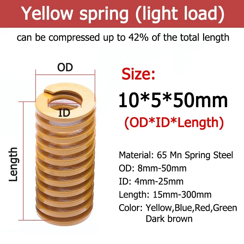 1pcs Yellow Small Load Die Mold Spring Compression Spring Steel Outer Diameter 8 10 12 14 16 18 20 22 25 30 35mm Length 15-200mm