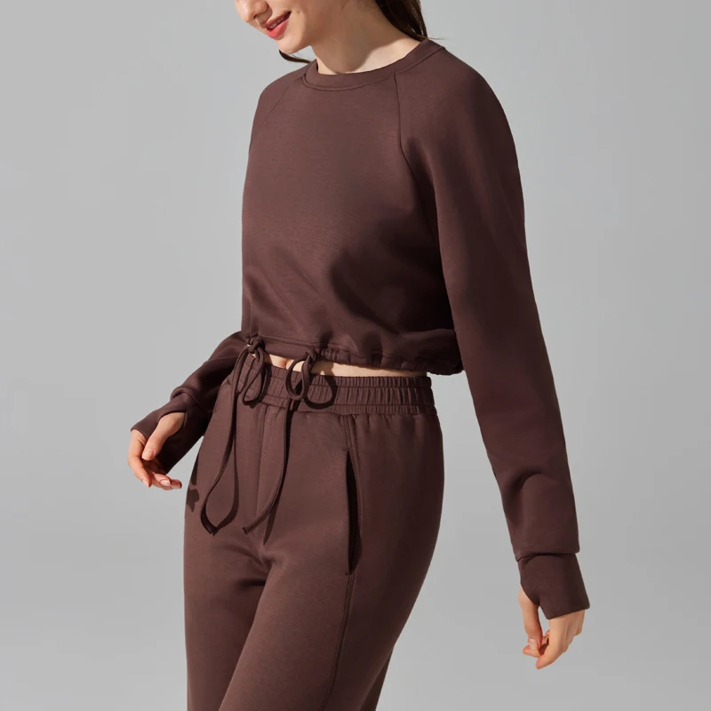 VITALINOVO Soft Crewneck Cropped Sweatshirt for Women Long Sleeve Workout Pullover Sweater Thumb Holes Relaxed Lightweight Tops