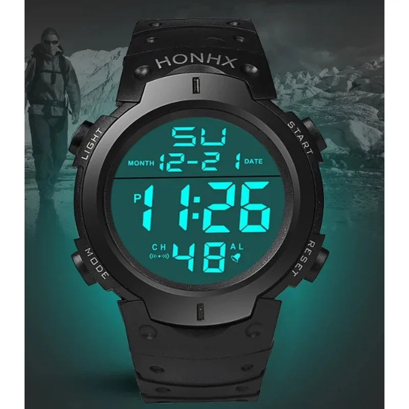 2026New Men's LED Digital Sports Watch Multi‑Function Rubber Strap Electronic Wristwatch Fitness Sport Timekeeping Watch