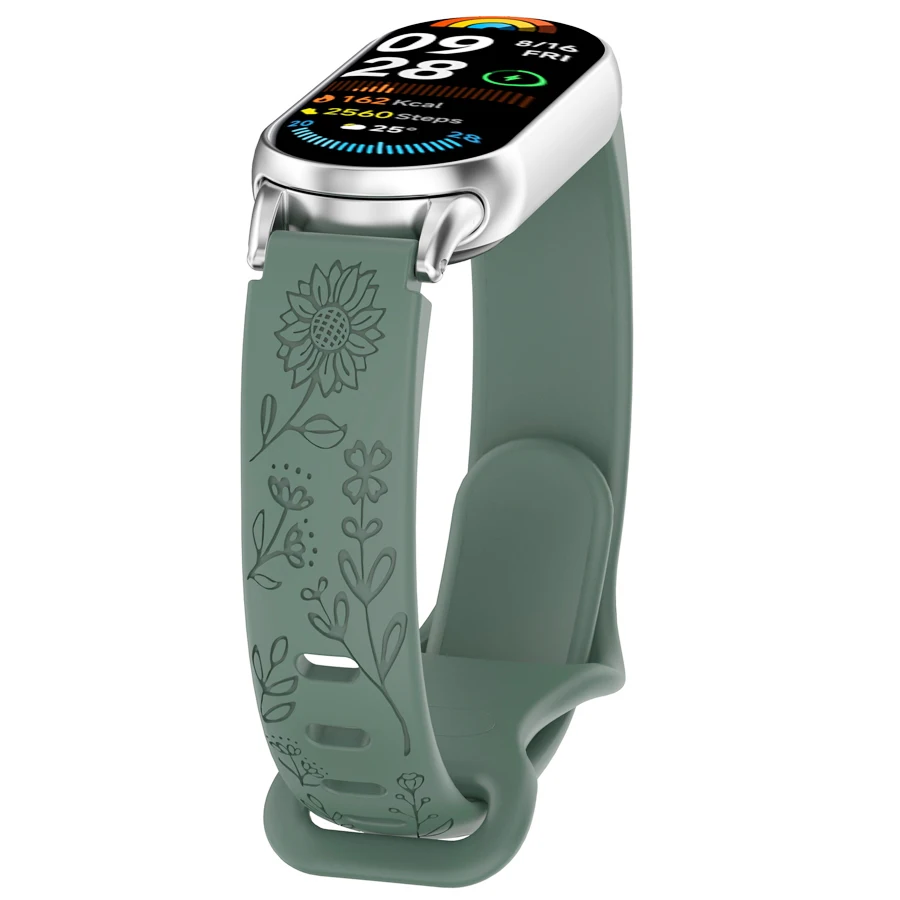 Voor Xiaomi Band 10 9 8 Siliconen Horlogeband 3D Carving Bloemen Smart Horlogeband Vervanging Armband voor Xiaomi Miband 8/9 Band