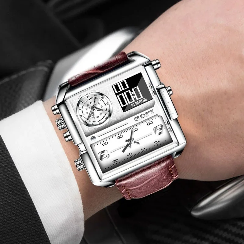 2026 Luxury Dual Display Wristwatch Top Brand Luxury Creative Square Watches Ladies Casual Multifunctional Electron Watch Women
