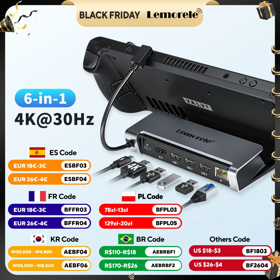 

Lemorele Steam Deck Dock Accessories Steamdeck Console Case USB-C to HDMI PD100W Gigabit Ethernet Console Hub Holder Dock