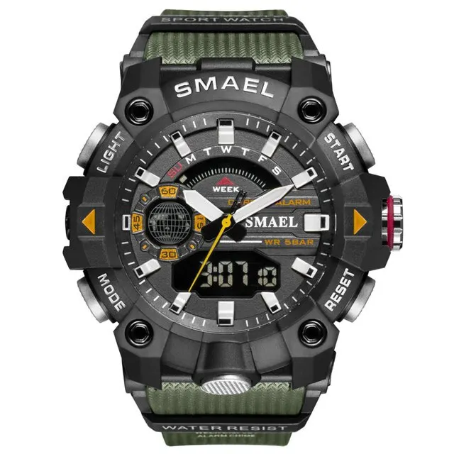 Smael mode sport uhren herren stoß feste 50m wasserdichte armbanduhr led alarm stoppuhr uhr militär 8040 herren uhr