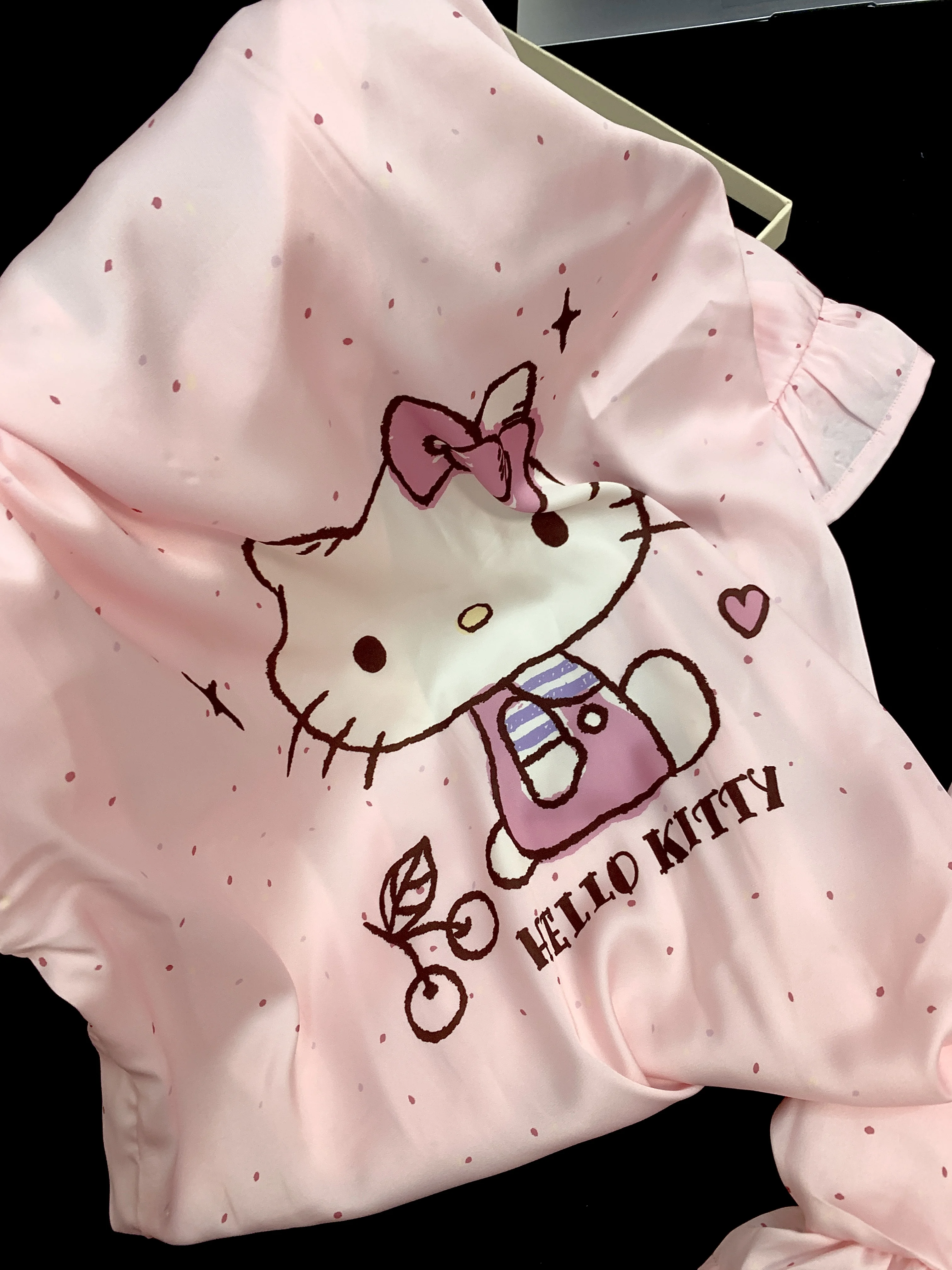 Летние розовые пижамы KT Cat из ледяного шелка, женские пижамы с короткими рукавами, крутой милый комплект домашней одежды