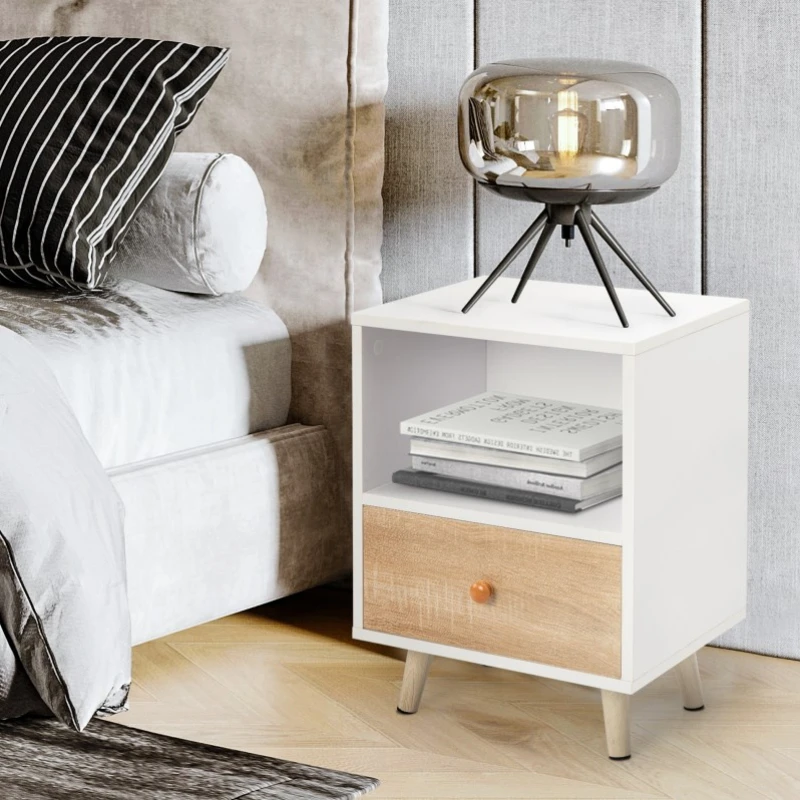 Modern White 2 Of Bedside Cupboard With 1 Drawer And Short Legs End Table With Storing Shelf Indoors Nordic Bedroom Furniture