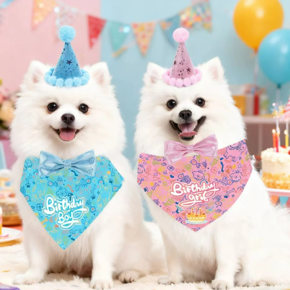 

Pet Birthday Hat And Scarf Bowtie for Dogs Gift Celebrating Pet Products Supplies Cats Birthday Bib Puppy Party Accessorie