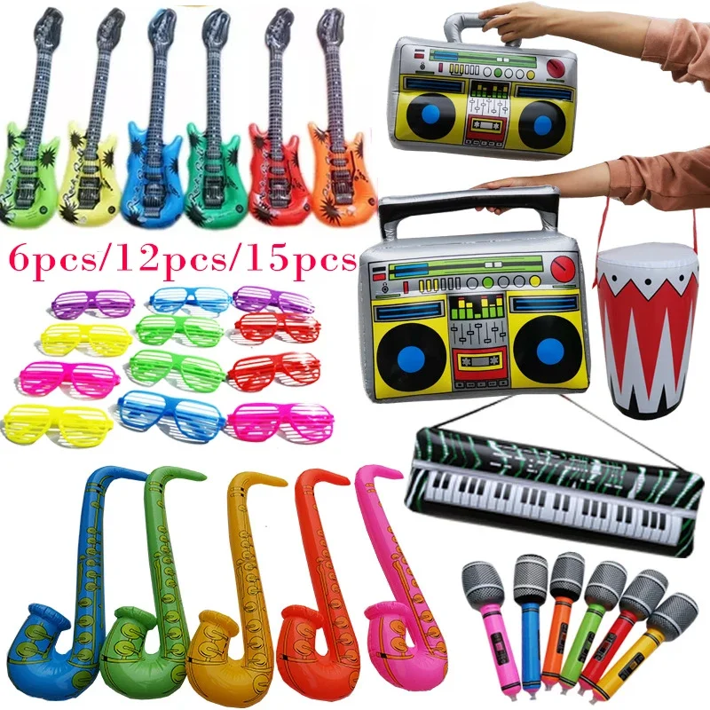 

6/12/15pcs Inflatable Rock Star Party Favor Inflatable Boom Box Mobile Phone Guitar Party Props for Party Decorations Balloons