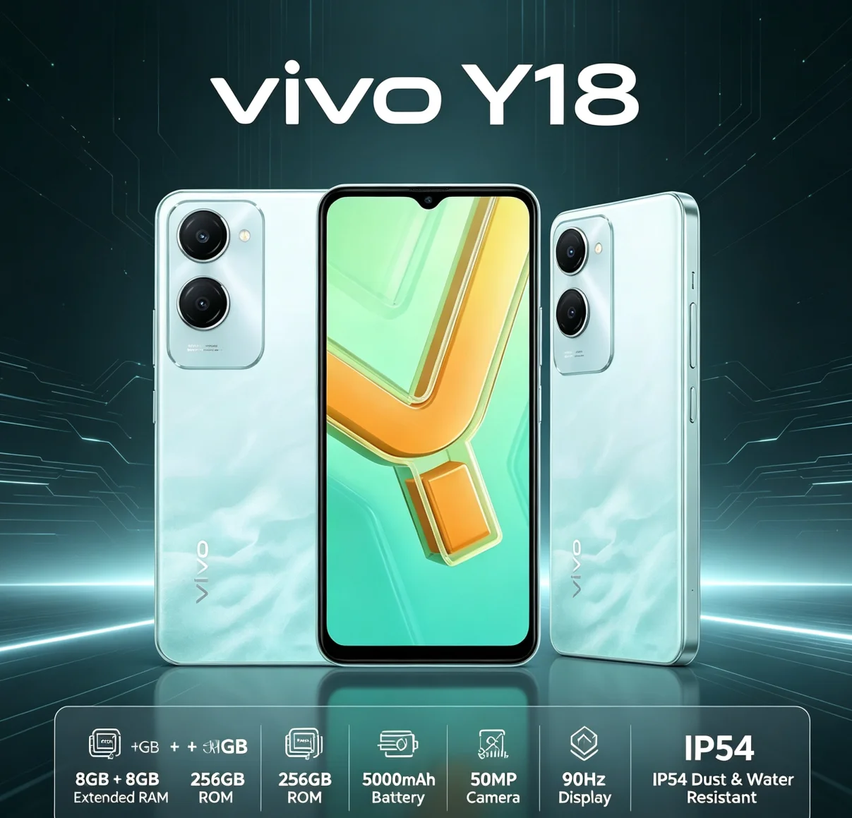 VIVO Y18 phone Official Authentic Product High-Performance Smartphone 8+256GB 90Hz 5000mAh Unlocked for Global Use New Model