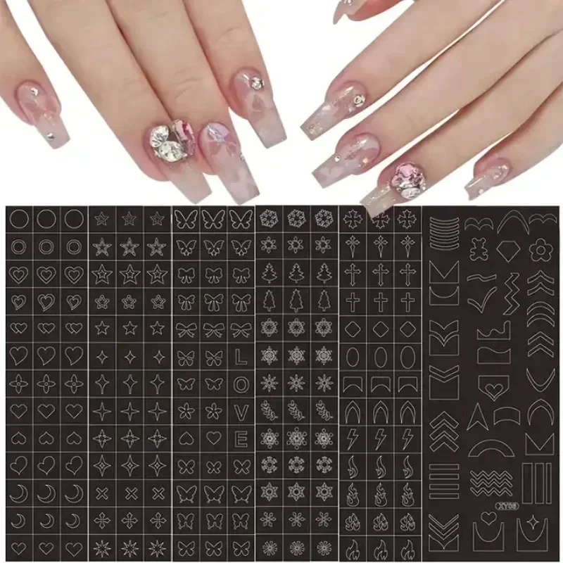 Pochoirs auto-adhésifs pour Nail Art, 1 pièce, décalcomanie, réutilisable, tatouage, Nail Art, manucure, mode, Salon, fourniture