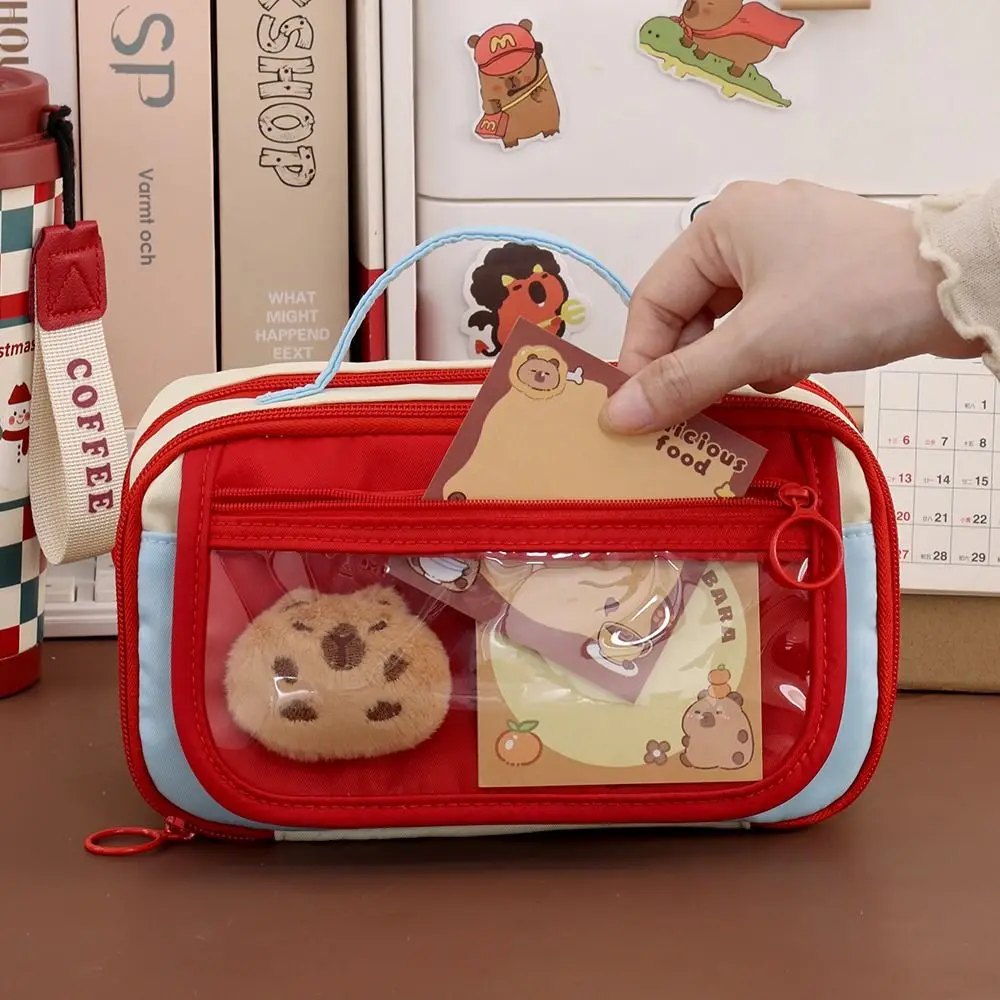 Multifunctional Contrast Color Pen Bag Handheld Large Capacity Stationery Bag Nine-layer Portable Pen Box Students