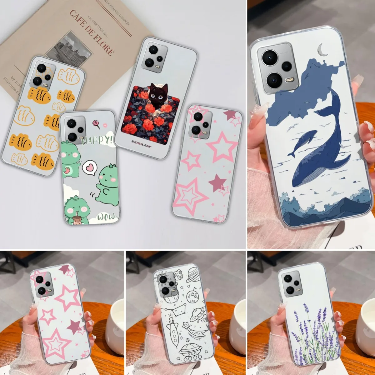 For Xiaomi Poco X5 Pro 5G Transparent Cover Soft TPU Camera Protection Cute Healing Pattern Silicone For Xiaomi Poco X5Pro Capas