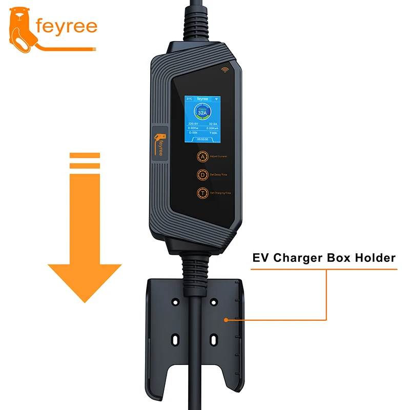 feyree Type1 Portable EV Charger 7KW 32A 1Phase J1772 Socket with 5m Cable Smart APP WIFI Control Version for Electric Vehicle