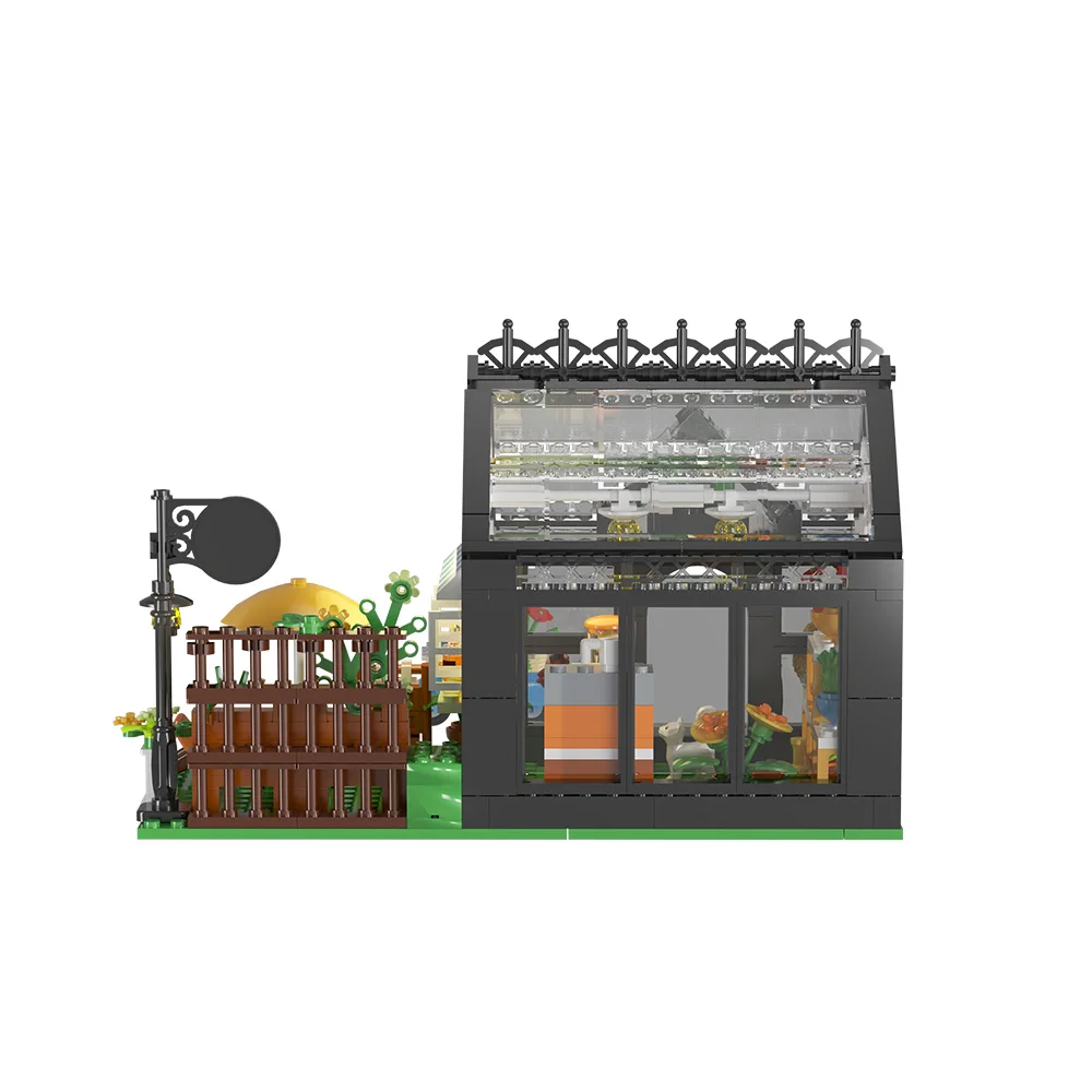 Moc preto flor casa modelo blocos de construção casa brilhante sol flor casa flor loja arquitetura tijolos brinquedo presente