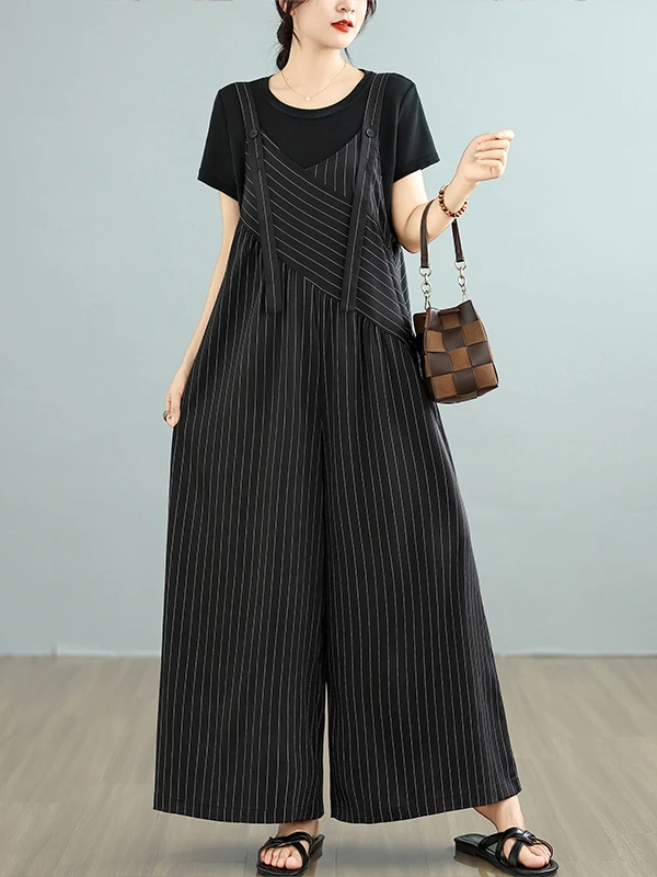 Faionable حجم كبير عادية V-Ne وزرة المرأة الصيف التخسيس تنوعا واسعة الساق بذلة مريحة فضفاضة تناسب السراويل #3