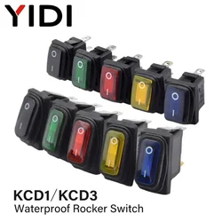 KCD1 KCD3 Light Button Switch Waterproof Illuminated Rocker Switch 12V 220V Lamp 2/3 Pin SPST ON OFF Car Dashboard Boat Marine