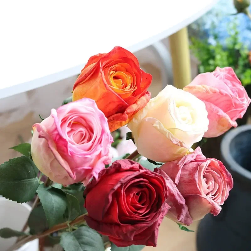 2 Stuks Vuur Geroosterde Enkele Romantische Verbrande Rand Rose Gekruld Gesimuleerde Bloem Nep Bloem Woonkamer Tafel Bloemen Decoratie