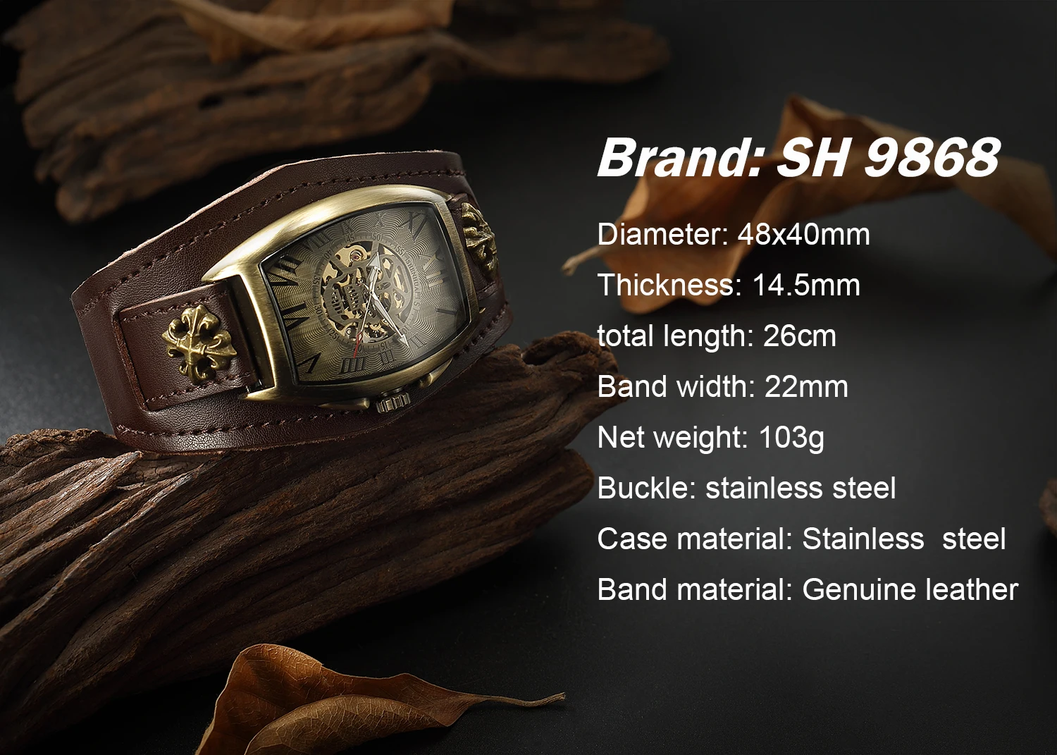 SHENHUA New Steampunk Style Men Skeleton Automatic Mechanical Watch Bronze Male Skull Clock Sport Military Wristwatch