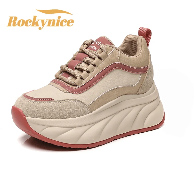 8CM High Platform Sneakers New Spring Women Walking Sports Shoes Genuine Leather Chunky Sneakers Comfy Women Casual Dad Shoes