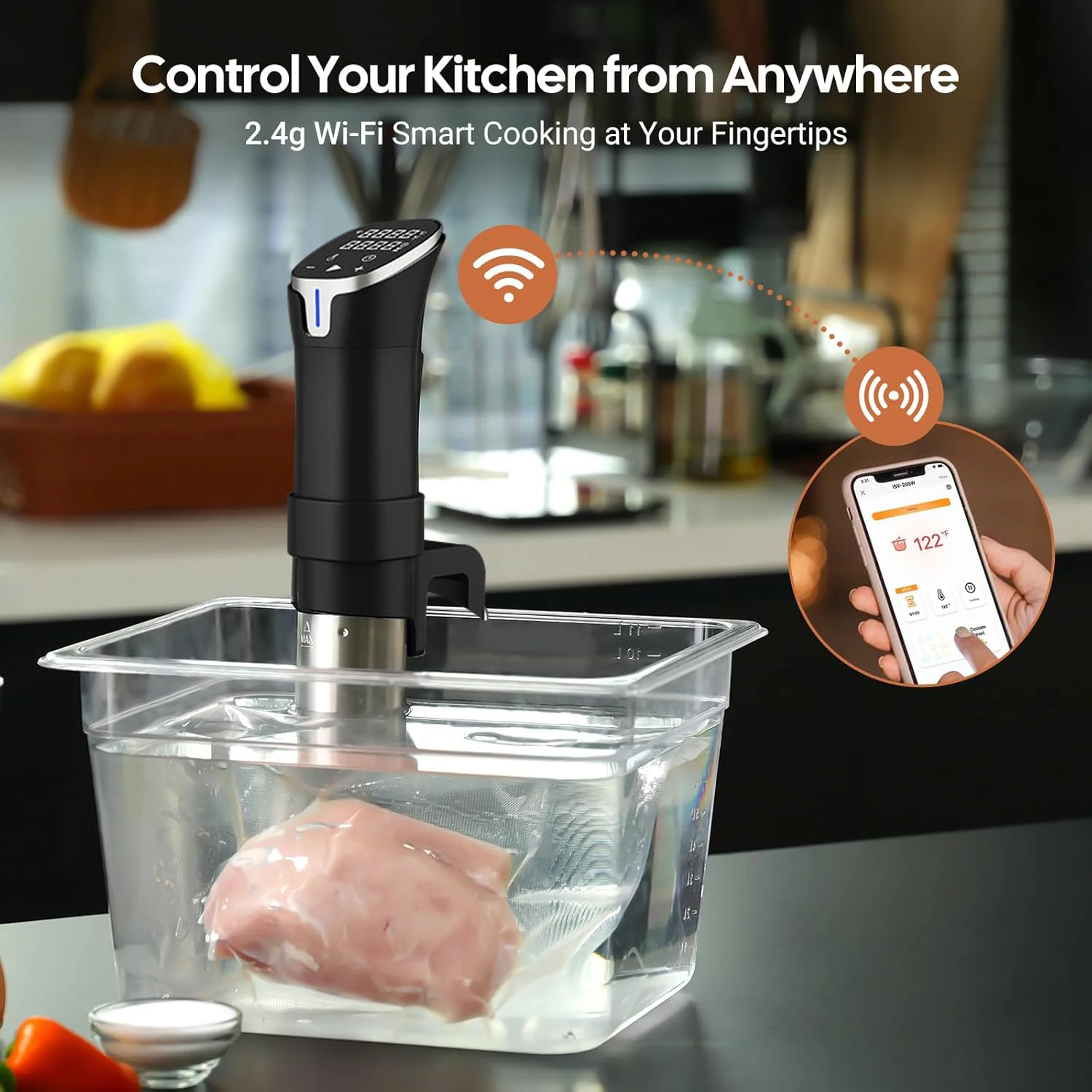 2.4G WIFI Sous Vide Cooker Gison Sous Vide Machine APP Control 1100W Immersion Circulator APP Recipes Timer Alarm Fast Heating