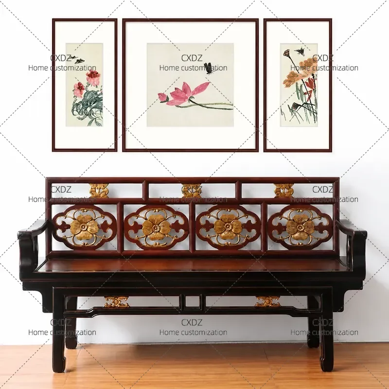 New Chinese Style Solid Wood Sofa Small Apartment Classical Rural Double Backrest Chair Living Room Antique Bed and Breakfast