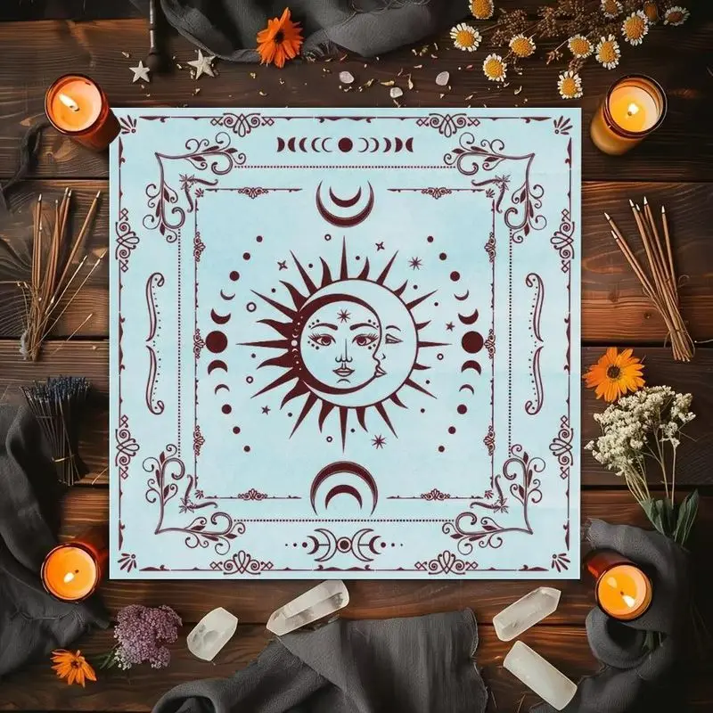 VIKAMA Moon Phase Moth Tarot Card Tablecloth Mysterious Divination Altar Cloth Ritual Table Mat Spiritual Background Cloth
