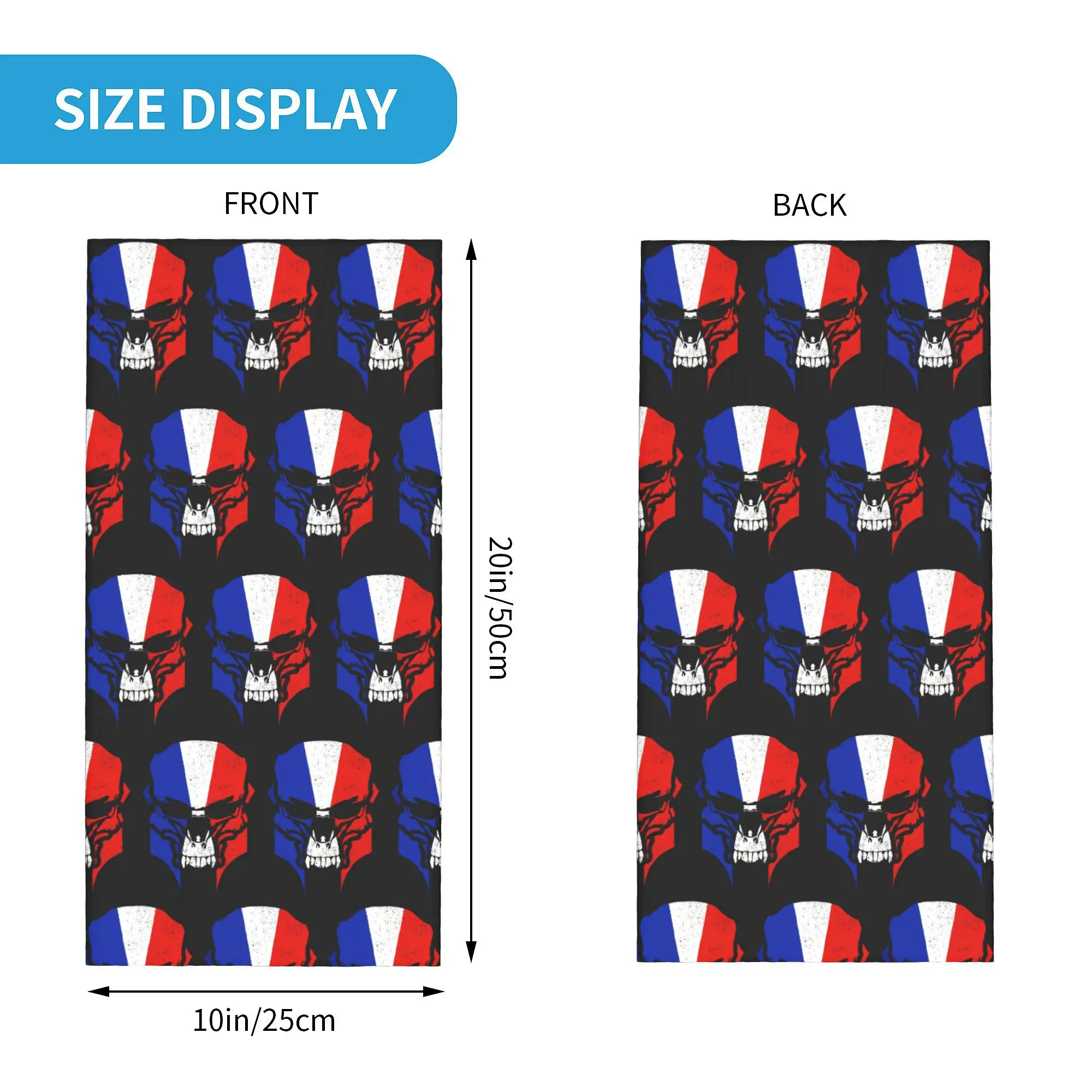 Custom French Flag France Skull Bandana Neck Gaiter Windproof Face Scarf Cover Women Men  Headband Tube Balaclava