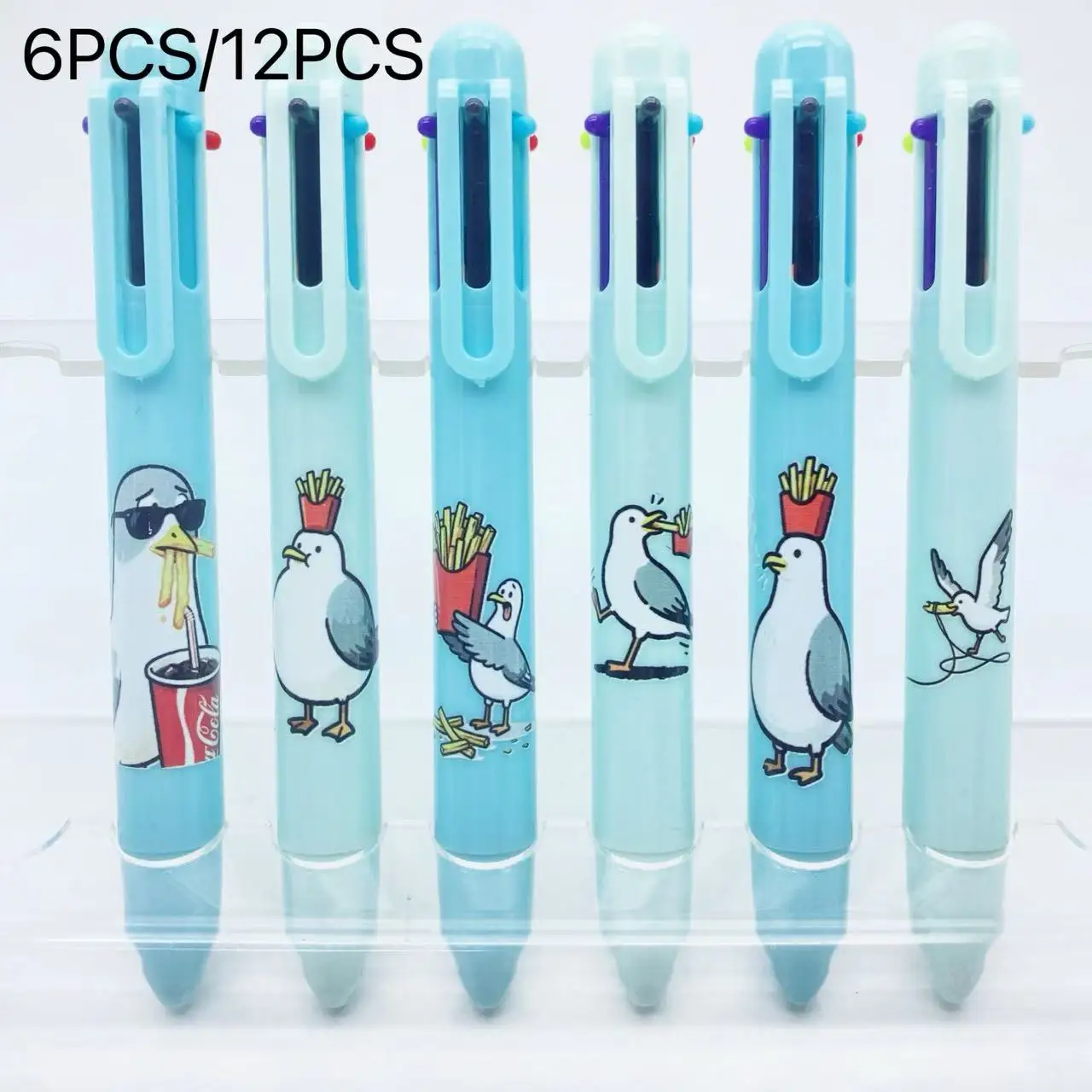 

Oystercatcher Straws Series Blue Set Multicolor Ballpoint Pens Six-in-One Student Writing Pen Marker Pen Sharing Set