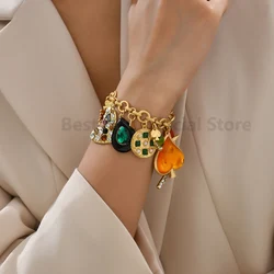 Fashion Metal Heart Hand Chain Bracelet For Women Geometric Luxury Rhinestone Street Hip Hop Bangle Vintage Jewelry Accessories