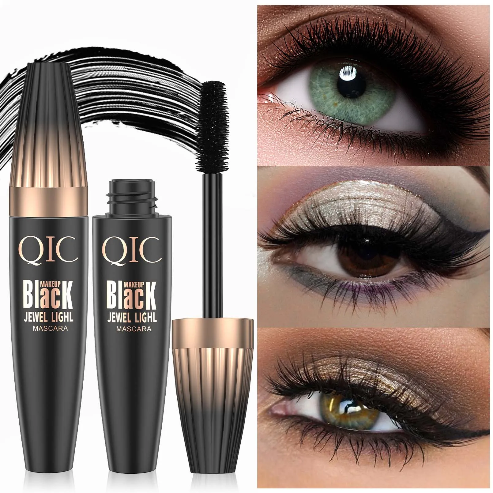 QIC Volumizzante Impermeabile 4D Mascara Arricciatura di Lunga Durata Ciglia Spesse Mascara Nero A Prova di Sbavature Strumenti di Trucco Degli Occhi Cosmetici