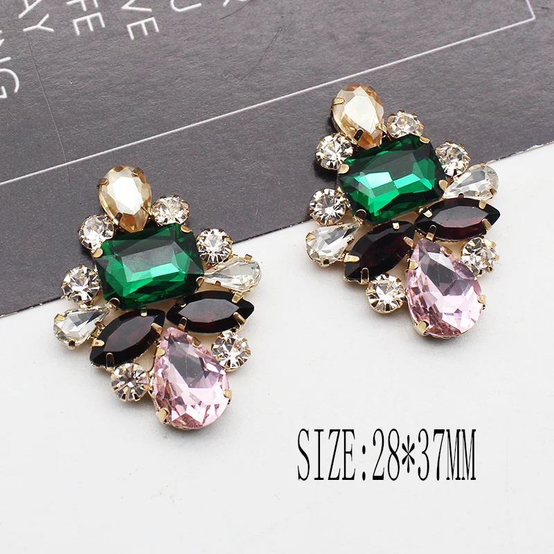 New Fashion 2 pz/lotto 28*37mm accessori per bottoni con strass in metallo placcatura in oro fai da te per decorazioni di processo di decorazione di