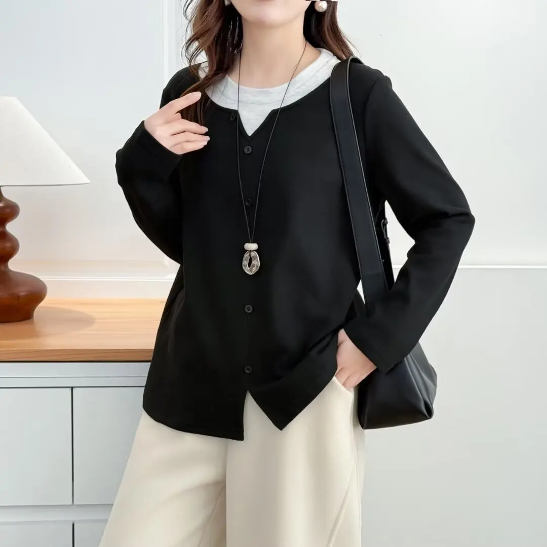 

XXXXL модная женская одежда больших размеров, футболка из двух предметов, теплые флисовые базовые топы на зиму, повседневная 2578