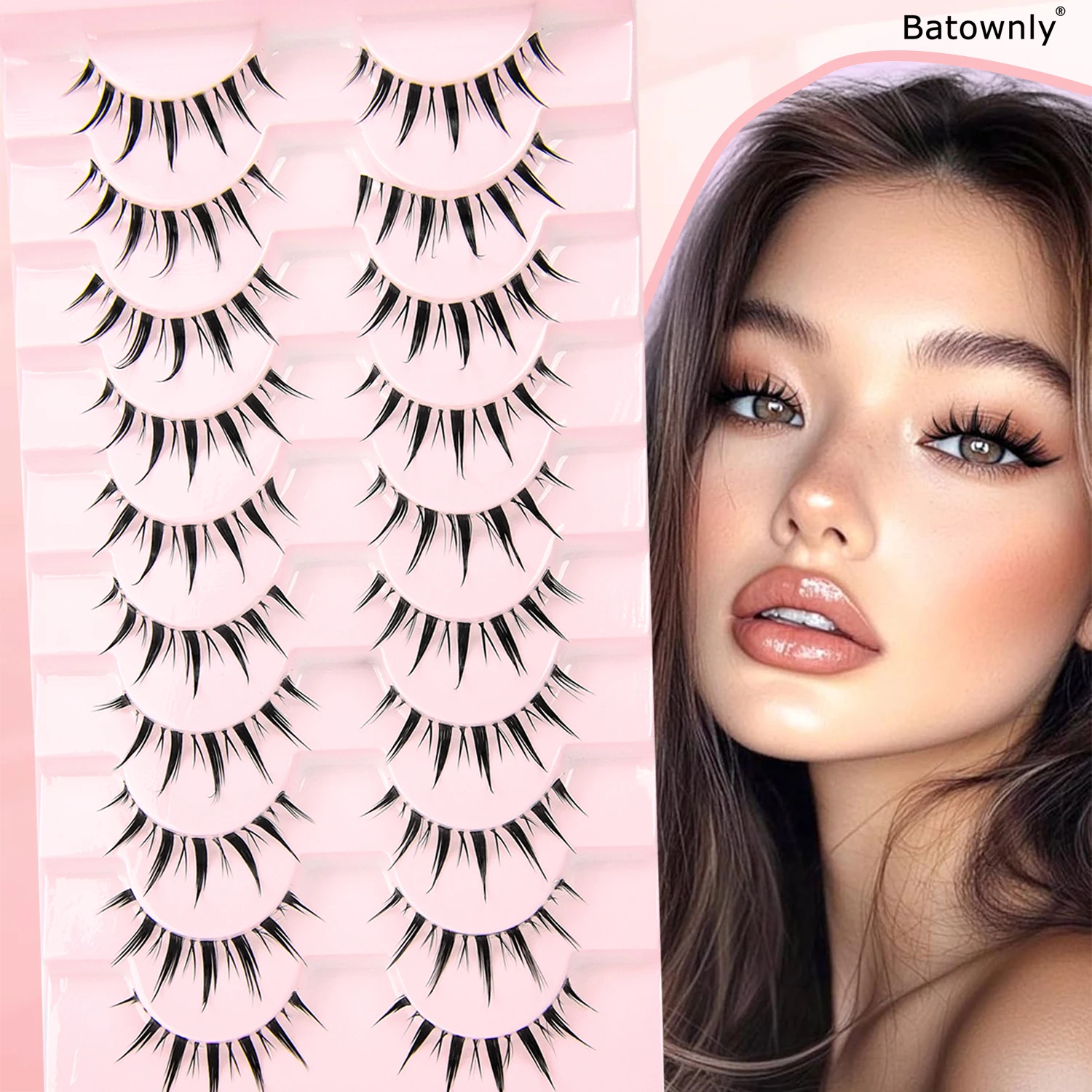 10 Paar künstliche Cartoon-Wimpern mit natürlichem, langem und spitzem, transparentem Stiel SHM-10-6