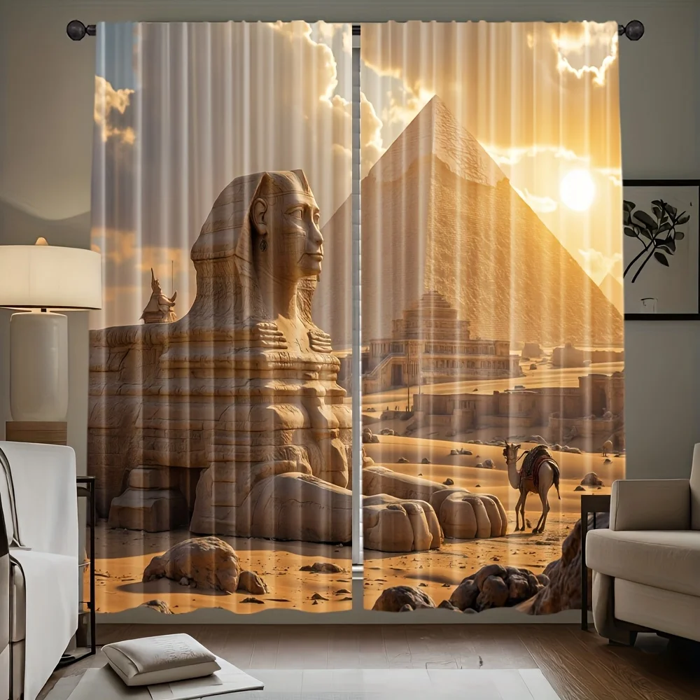 2 Panels Ancient Egypt Sphinx Curtains Pyramid Landscape Art Decor for Living Room Bedroom Middle East Home Decorative Drapes