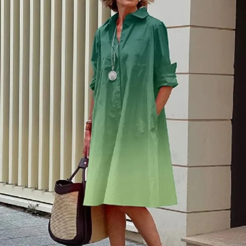 

2023 Spring Simple White Solid Dress Fashion Turn-down Collar Shirt Dress New Female Casual Long Sleeves Pocket Ladies Dresses