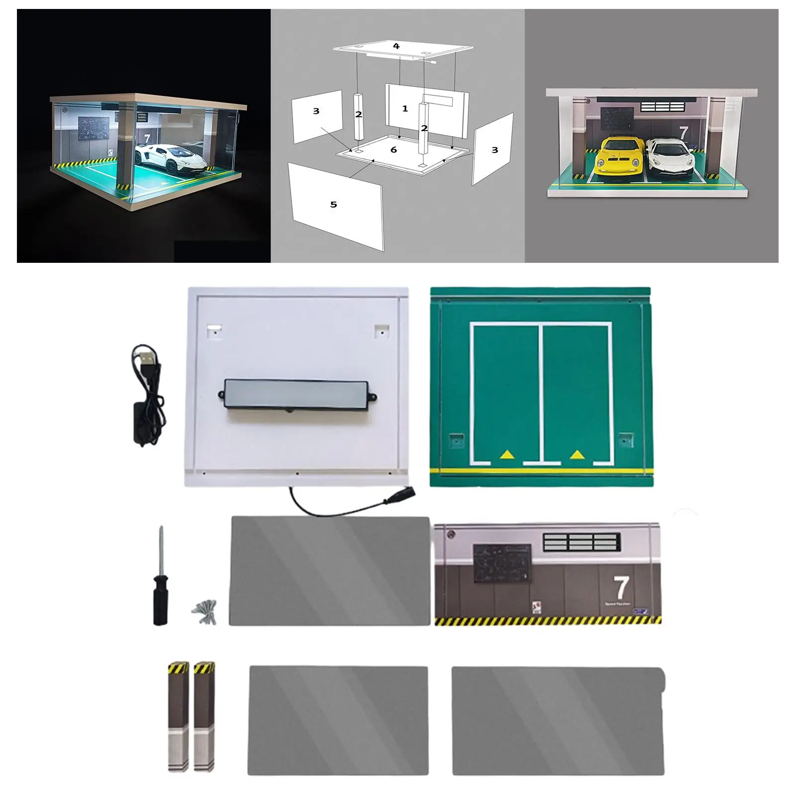 

1:32 Scale LED Lighting Garage Model Scenery Collectible Display Show Case Mini